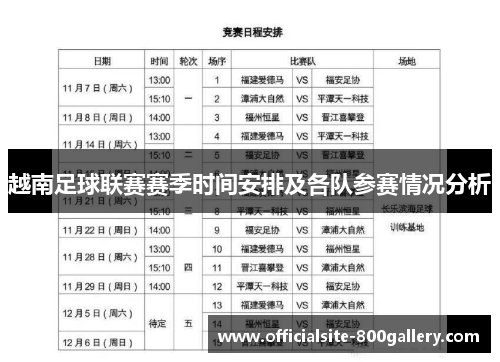 越南足球联赛赛季时间安排及各队参赛情况分析